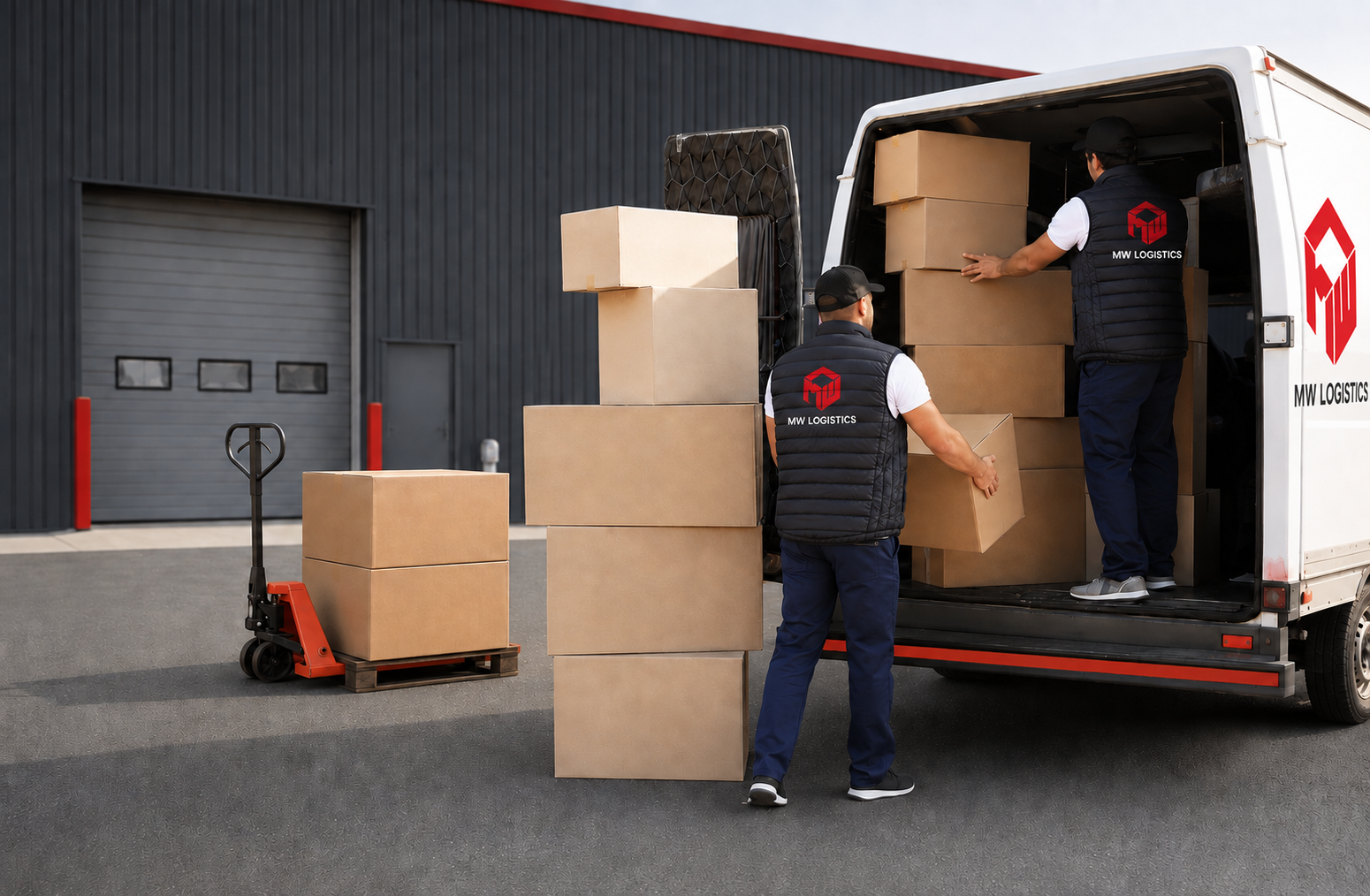 Équipe MW Logistics en préparation d'une livraison